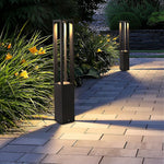 Black Aluminum LED Bollard Landscape Light – 4-Beam Garden Path Lamp