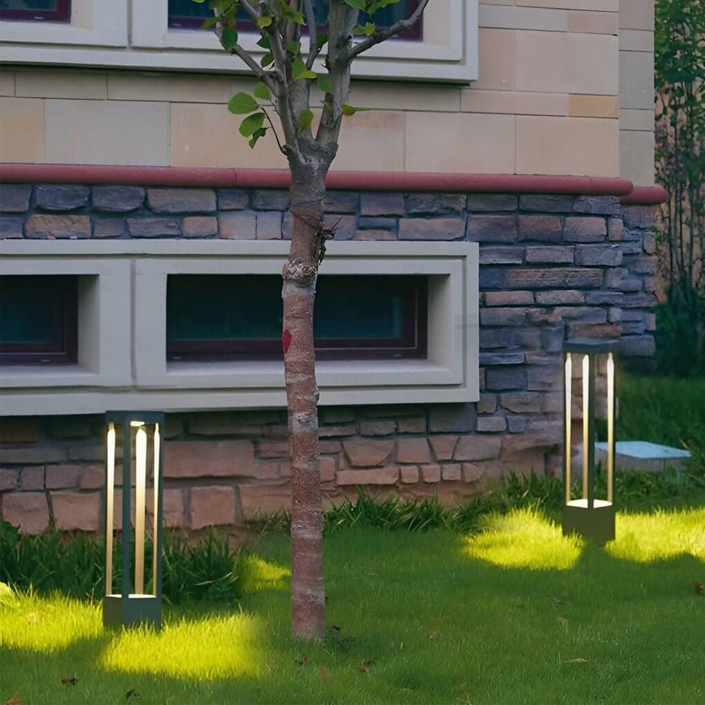 Black Aluminum LED Bollard Landscape Light – 4-Beam Garden Path Lamp