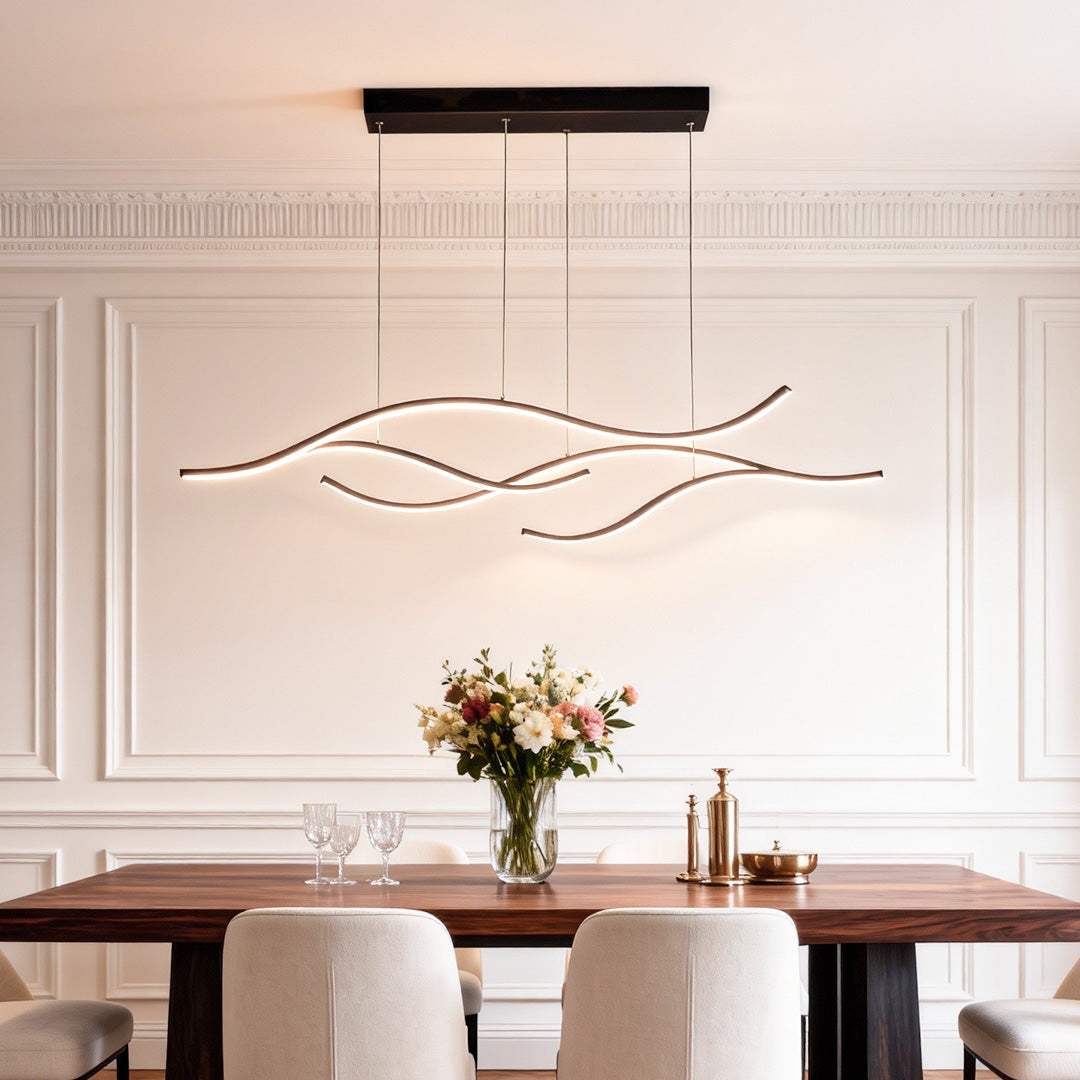 Wavy LED Pendant Light with Adjustable Height in Metallic Finishes