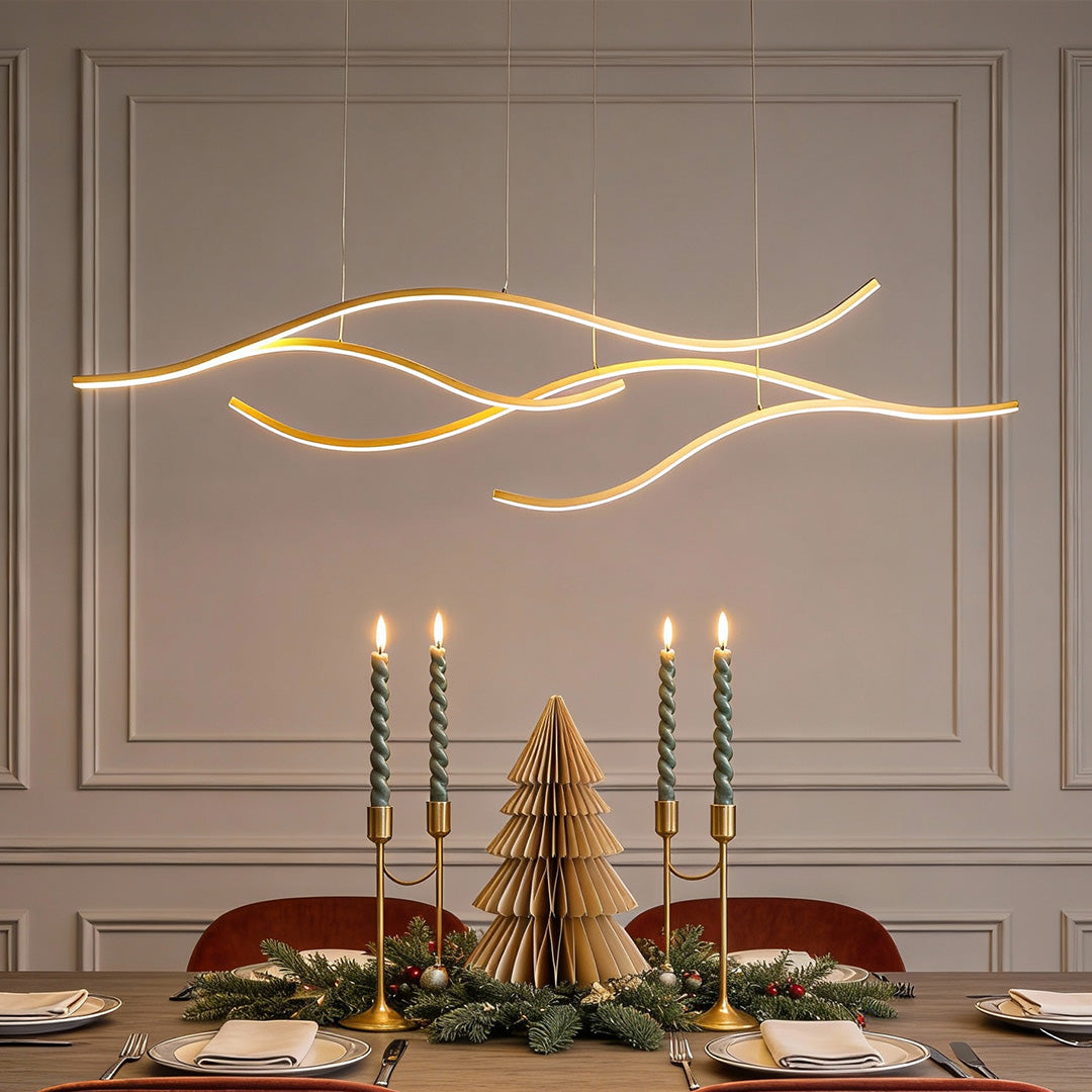 Wavy LED Pendant Light with Adjustable Height in Metallic Finishes