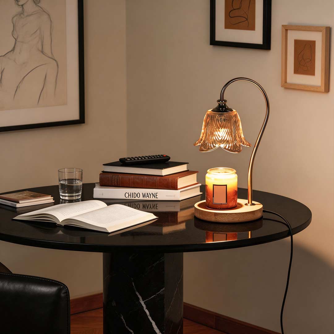 Aromatherapy Wax Melt Table Lamp with Glass Shade, Modern Ambient Lighting