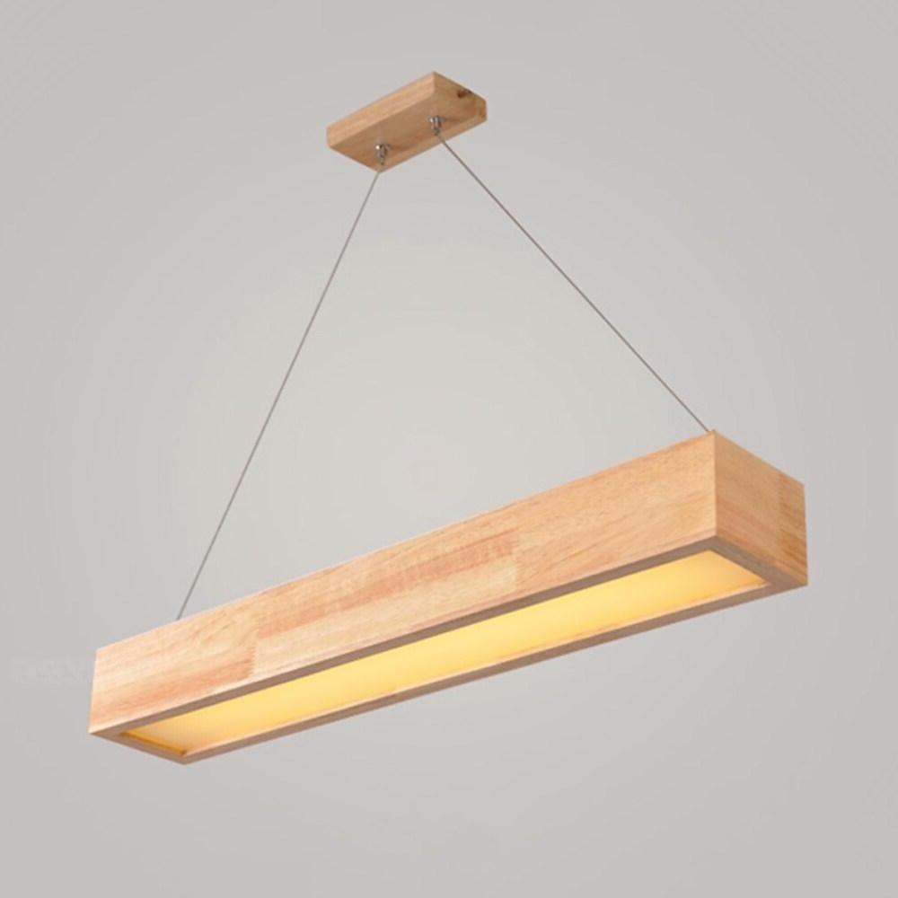 Modern Farmhouse Wood LED Rectangular Chandelier for Dining Room