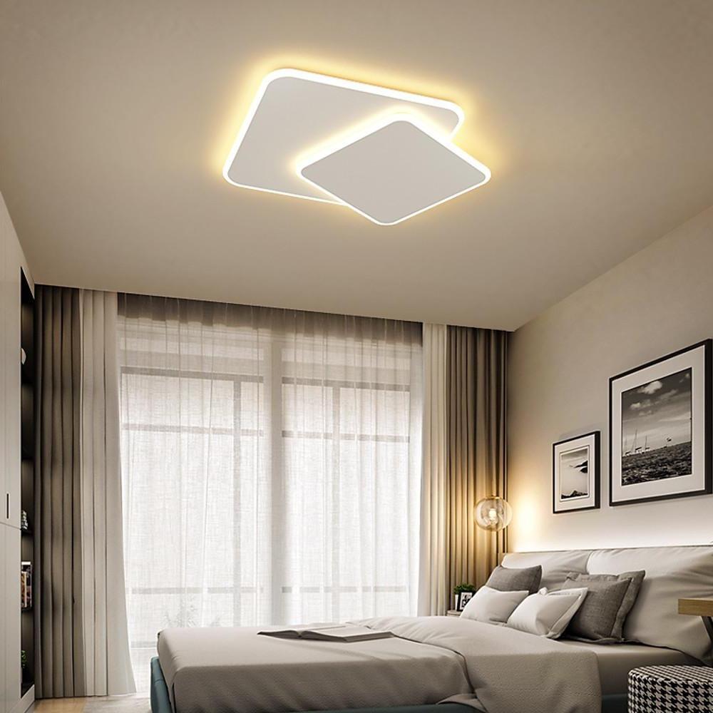 2 Light White Square Led Flush Mount Ceiling Light For Bedroom