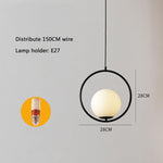 Opal Glass Ball Suspended With Circle Metal Gathering Pendant Light