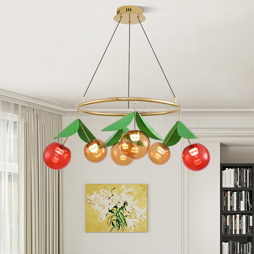 Aurelia Nordic Glass Bulb Chandelier with LED Cherry Accents