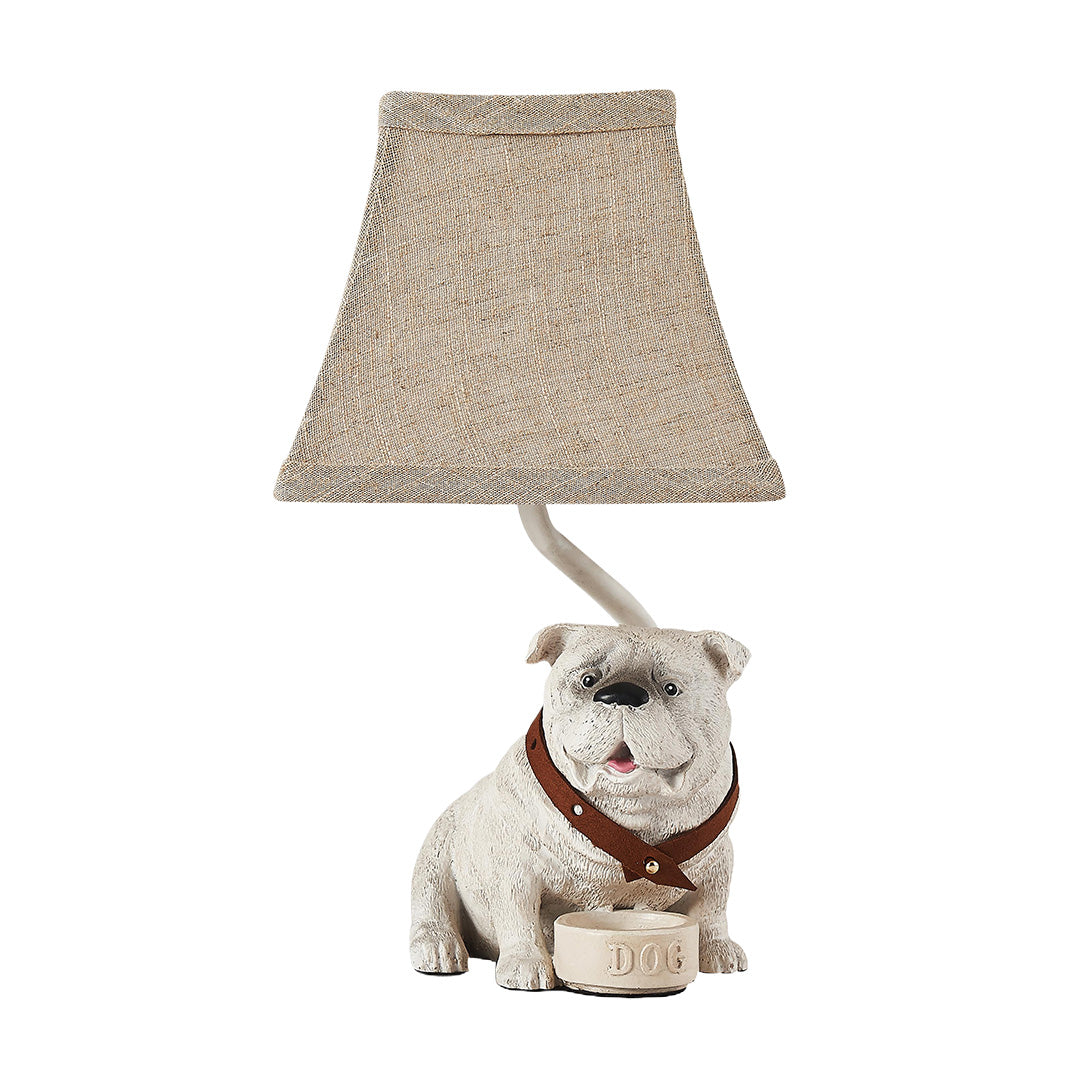 White Resin Dog Table Lamp with Fabric Shade, Mid-Century Modern Decor