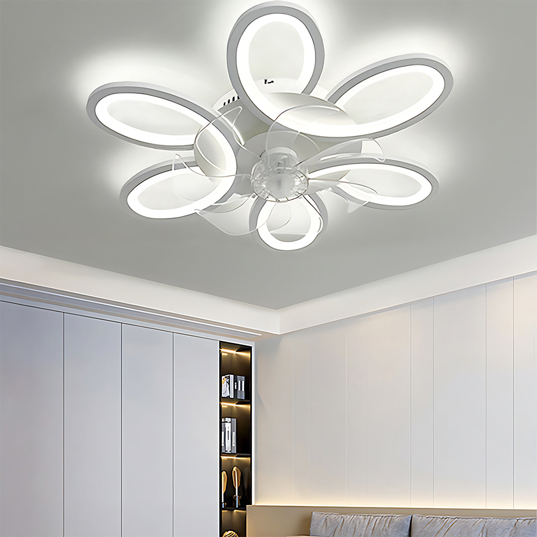 Modern White Ceiling Fan with Dimmable LED Light and Remote Control