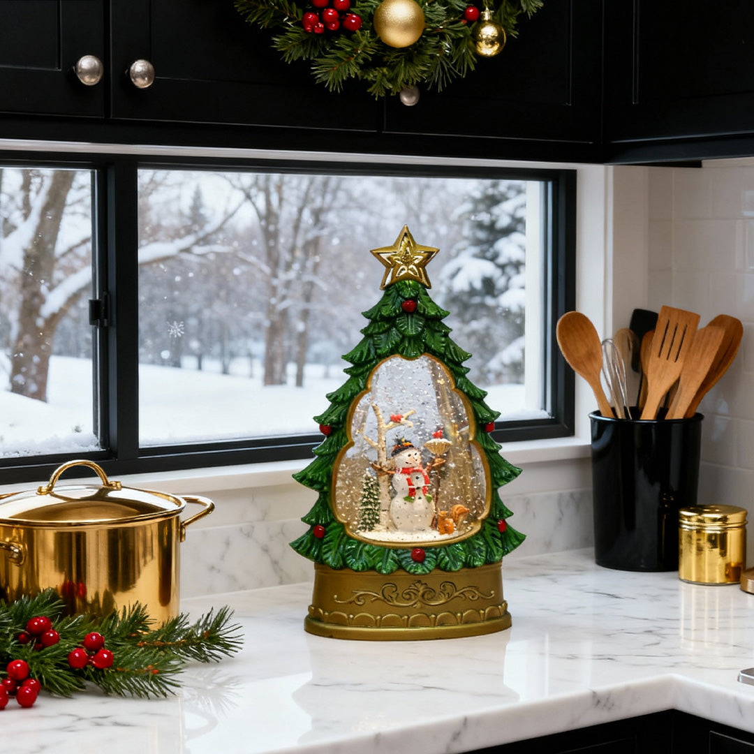 Nordic Christmas Tree Table Lamp with Music Box and Snowfall Effect