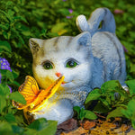 Handcrafted Resin Cat Solar Garden Lights with Warm LED Glow