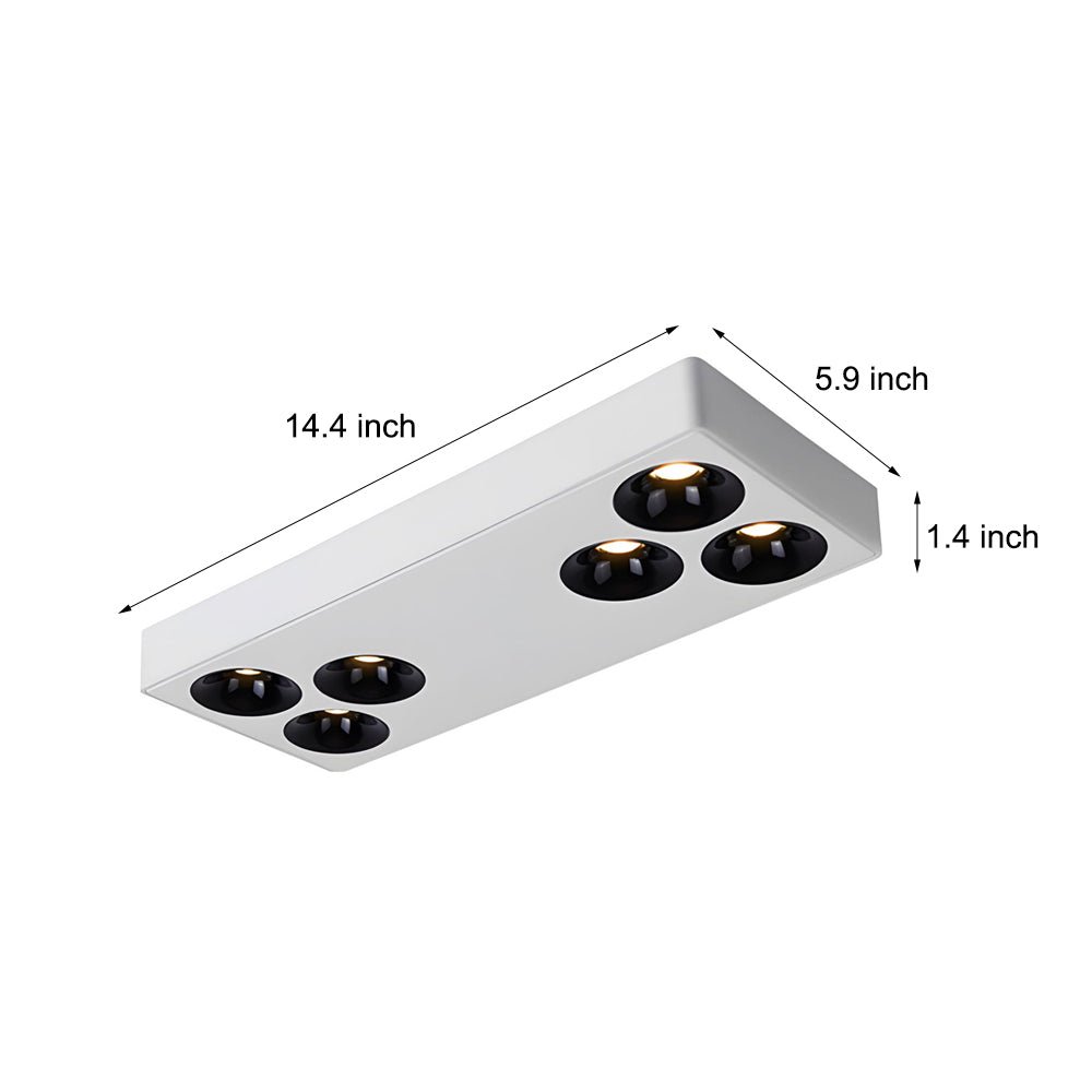 Modern Rectangular LED Flush Mount Ceiling Light, 6-Light Black and White