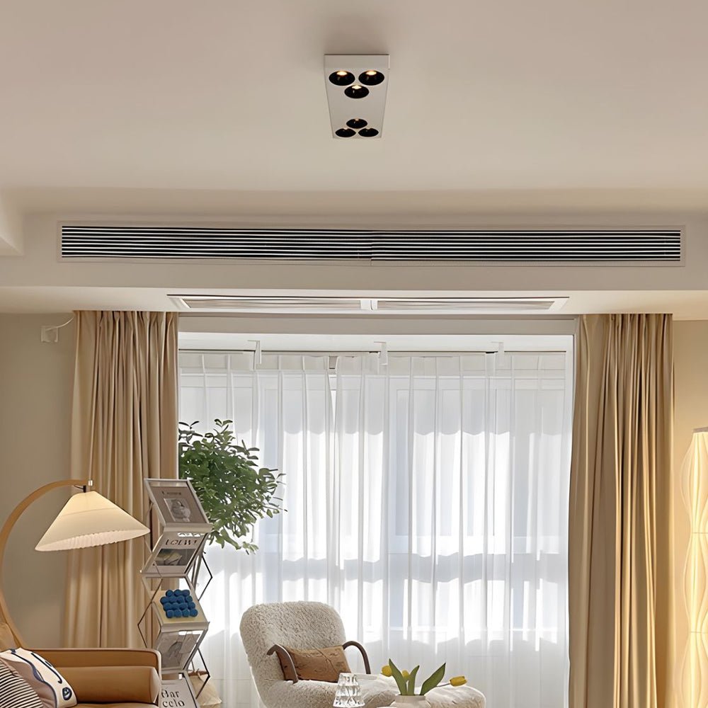 Modern Rectangular LED Flush Mount Ceiling Light, 6-Light Black and White