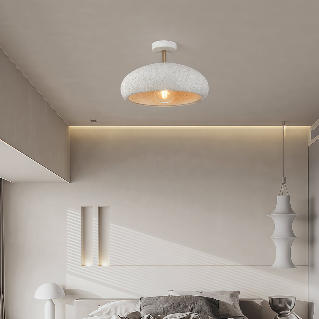 Semi Flush Ceiling Light in White, Yellow, or Red – Wabi-Sabi Japanese Style LED Ceiling Lamp for Zen Interiors