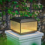 Copper Pillar Light with Ribbed Glass Shade, Modern Outdoor Post Light