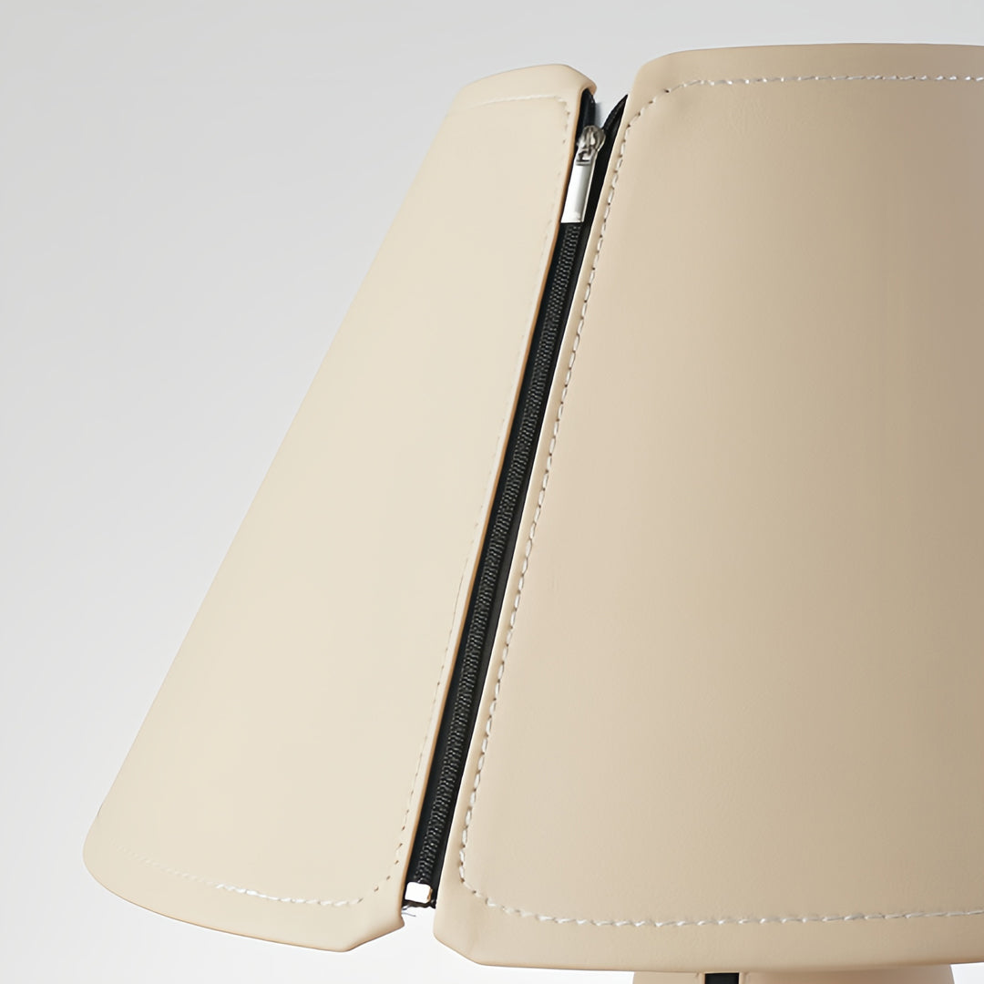Pleated White Table Lamp with Leather Accent – Modern Bedside Lighting