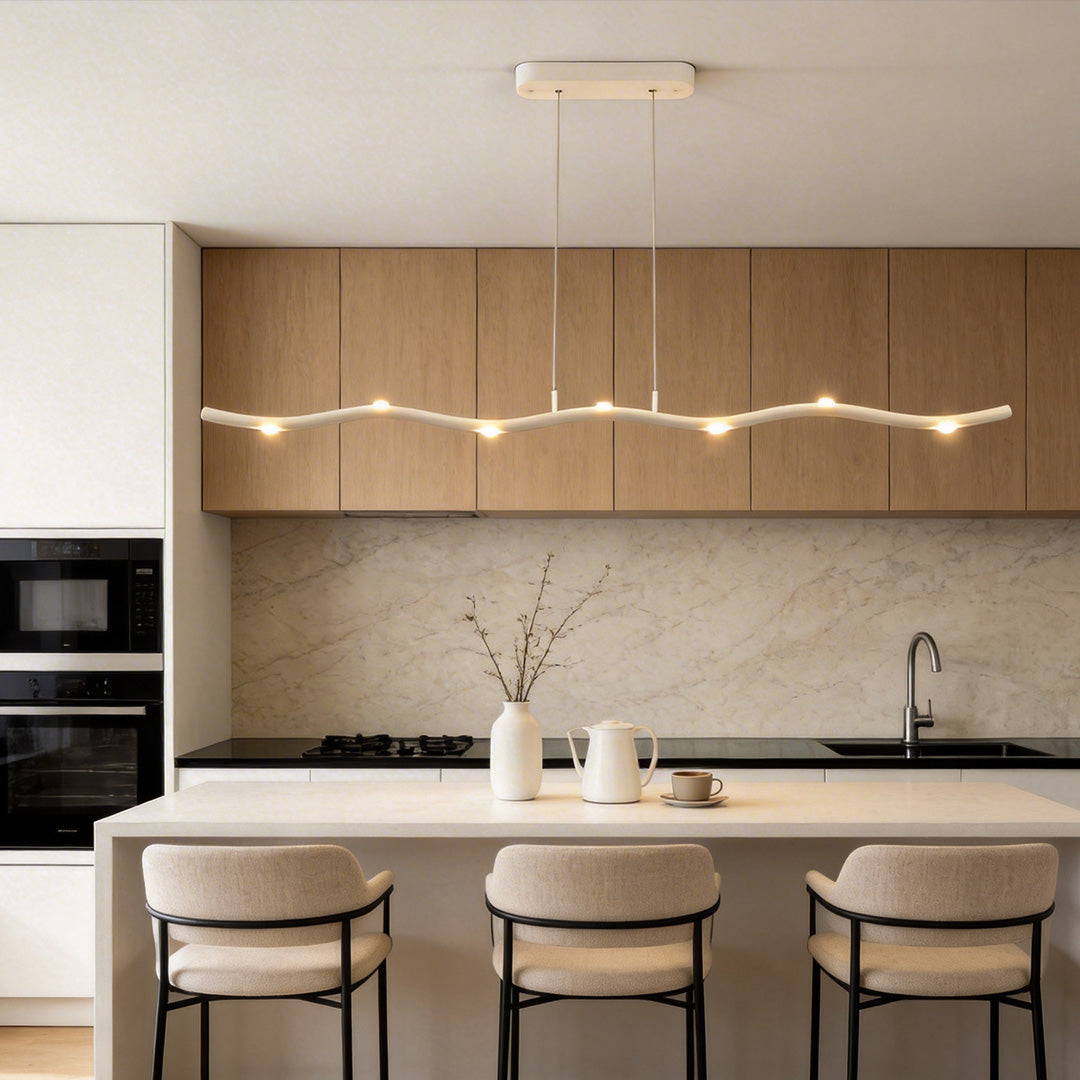 White Wave Linear LED Pendant Light for Modern Dining Rooms