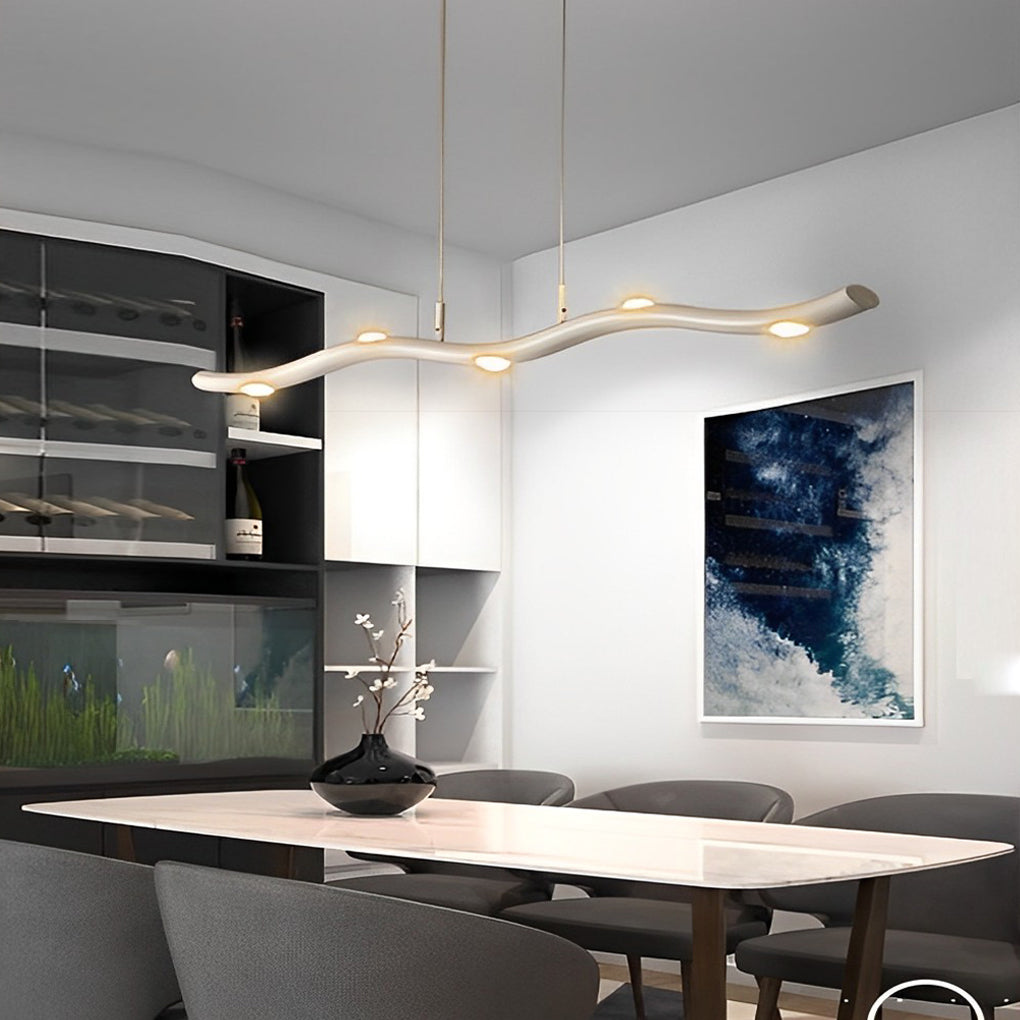 White Wave Linear LED Pendant Light for Modern Dining Rooms