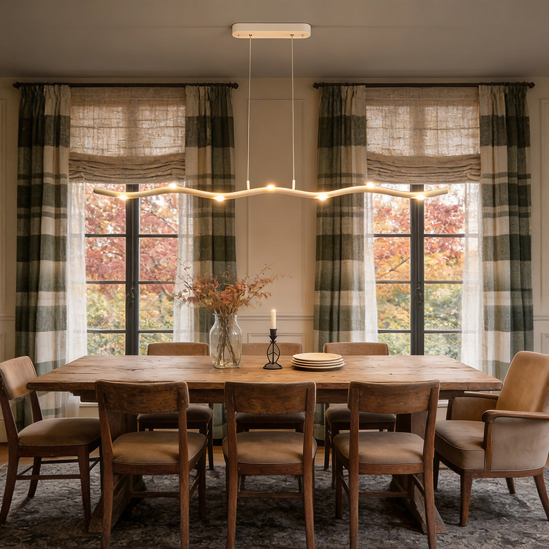 White Wave Linear LED Pendant Light for Modern Dining Rooms
