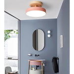 Halo Drum Flush Mount Ceiling Light in Wood and Metal