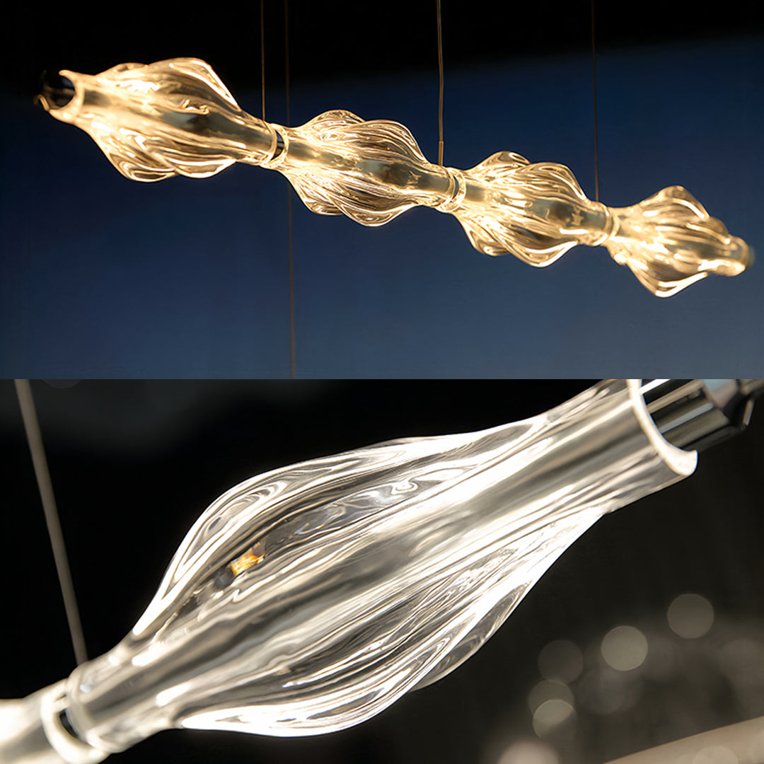 Crystal Linear Pendant Light for Kitchen Island, Modern Chrome LED Suspension
