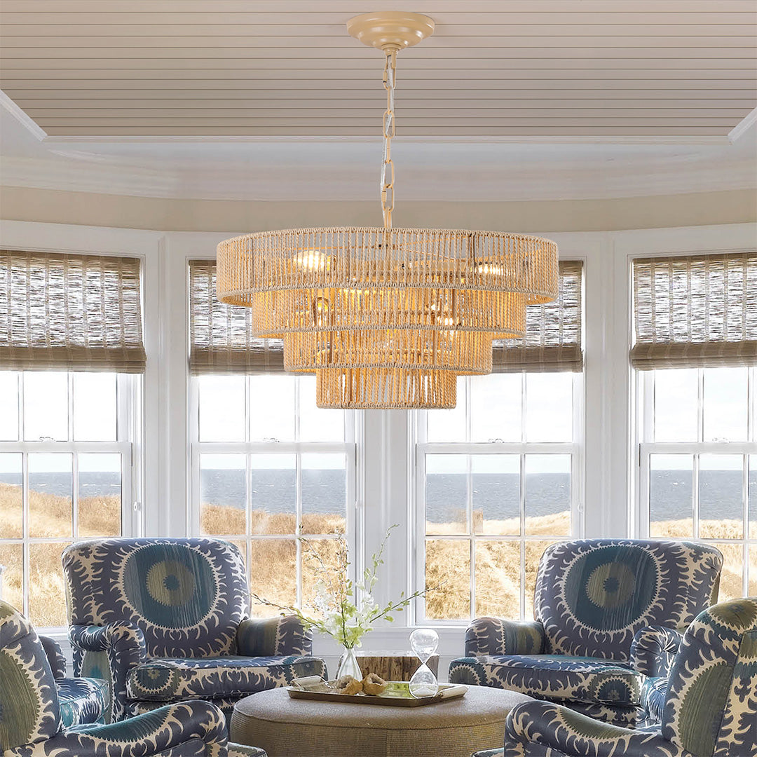 Zen-Inspired Japanese Chandelier with Natural Jute Rope – 6 or 8 Lights