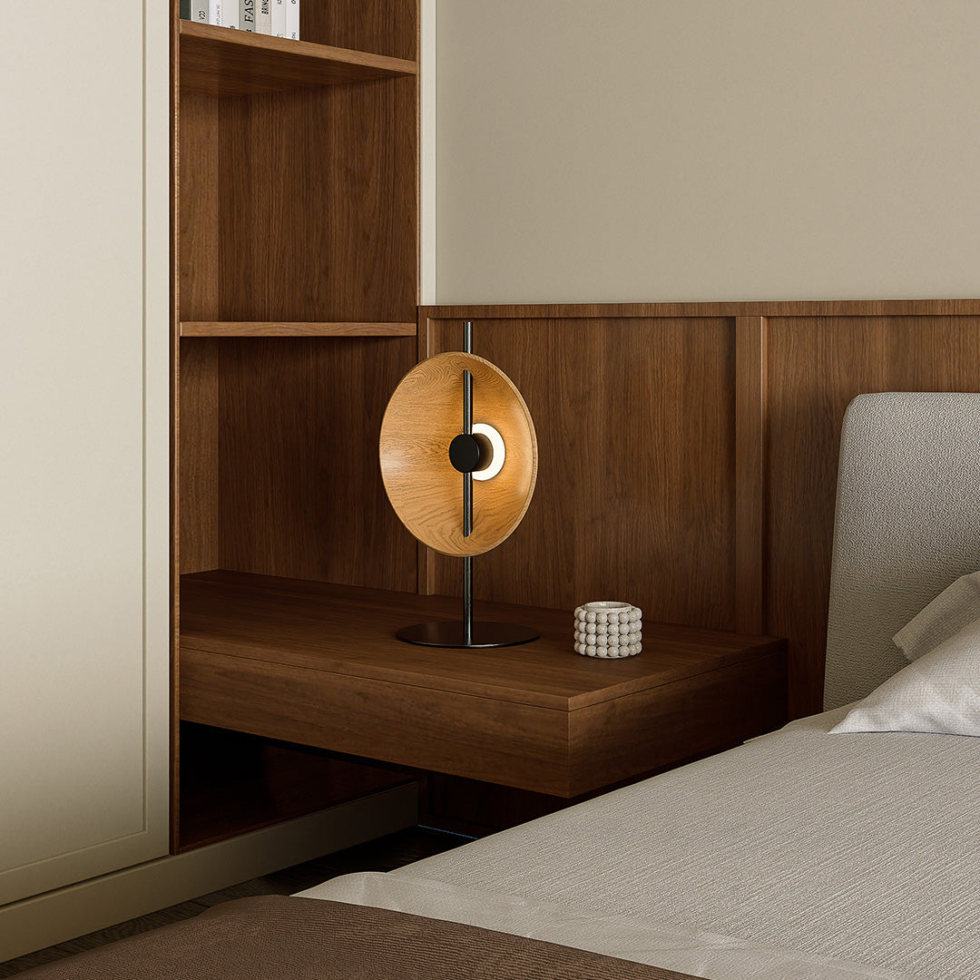 Modern Wood Table Lamp with Warm LED Light for Bedroom and Living Room
