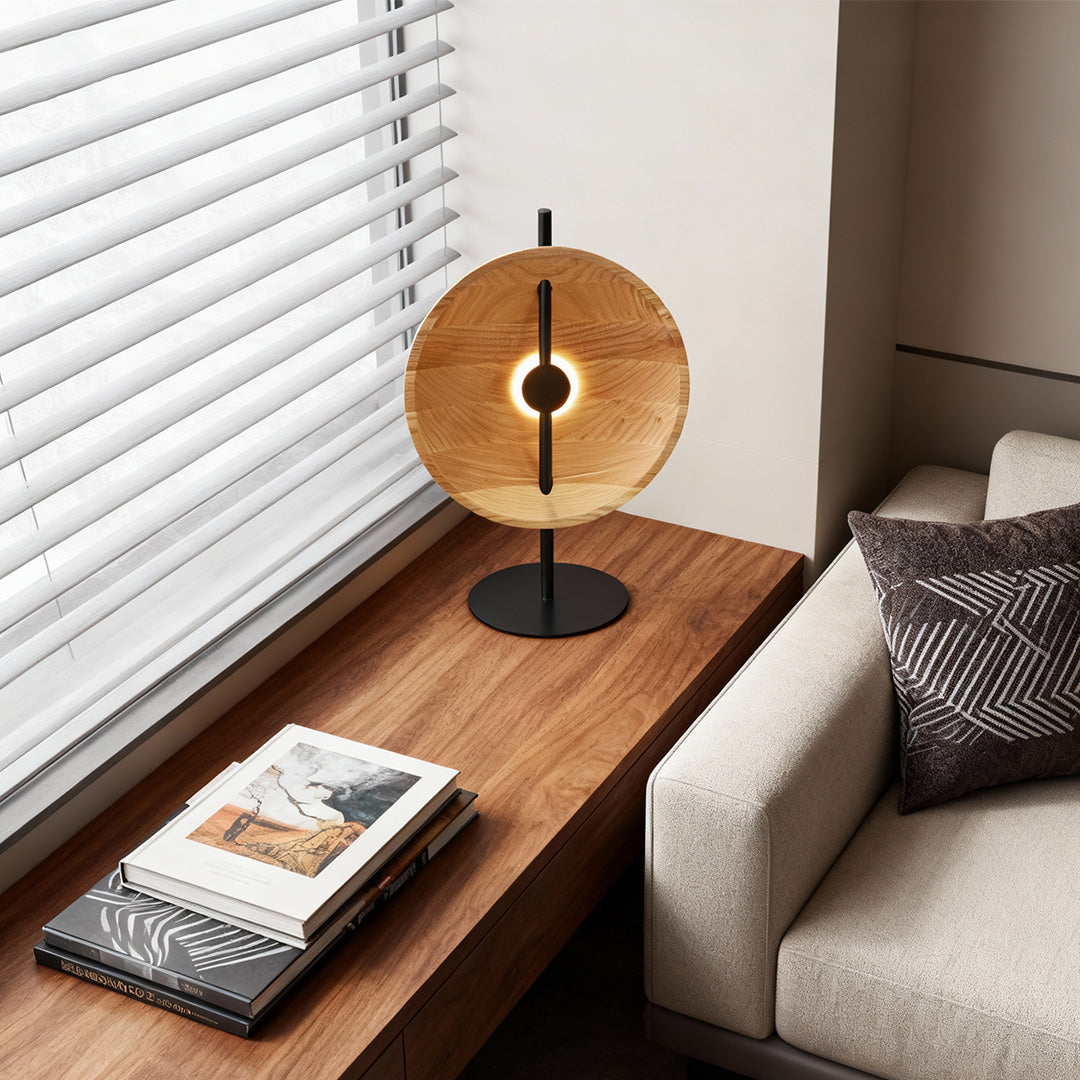 Modern Wood Table Lamp with Warm LED Light for Bedroom and Living Room