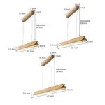 Linear Wood LED Pendant Light with White PVC Shade, Minimalist Dining Room Fixture