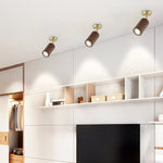 Walnut Wood LED Track Ceiling Light with Rotating Spotlights