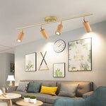 Walnut Wood LED Track Ceiling Light with Rotating Spotlights
