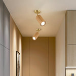 Walnut Wood LED Track Ceiling Light with Rotating Spotlights