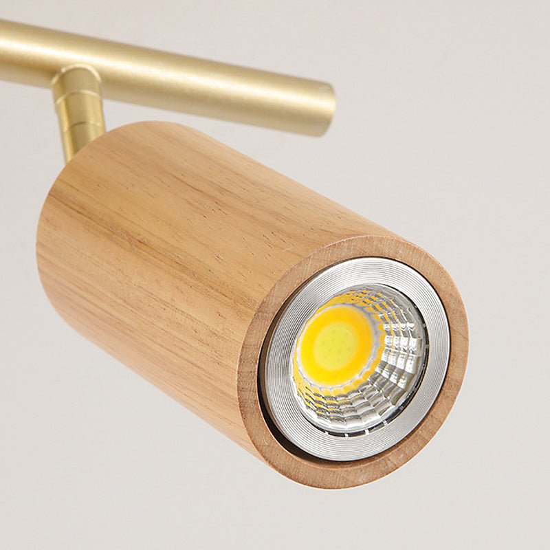 Walnut Wood LED Track Ceiling Light with Rotating Spotlights