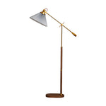 Swing Arm Floor Lamp with Pleated Shade and Solid Ash Wood Base
