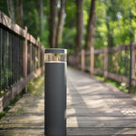 Modern Outdoor Pathway Bollard Light in Sand Gray Aluminum with Warm LED Glow
