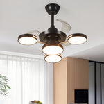 French Vintage Iron Ceiling Fan with Four Lights, 3-Blade LED Fan Lamp