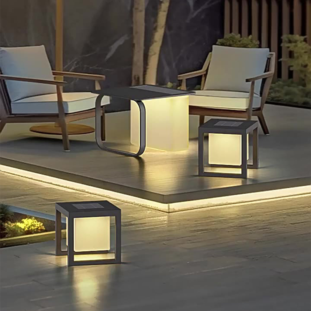 Solar-Powered Floor Lamp with Side Table – Modern Outdoor Lighting