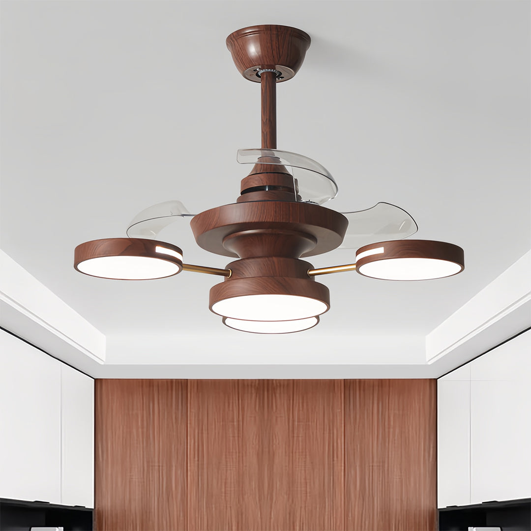 French Vintage Iron Ceiling Fan with Four Lights, 3-Blade LED Fan Lamp