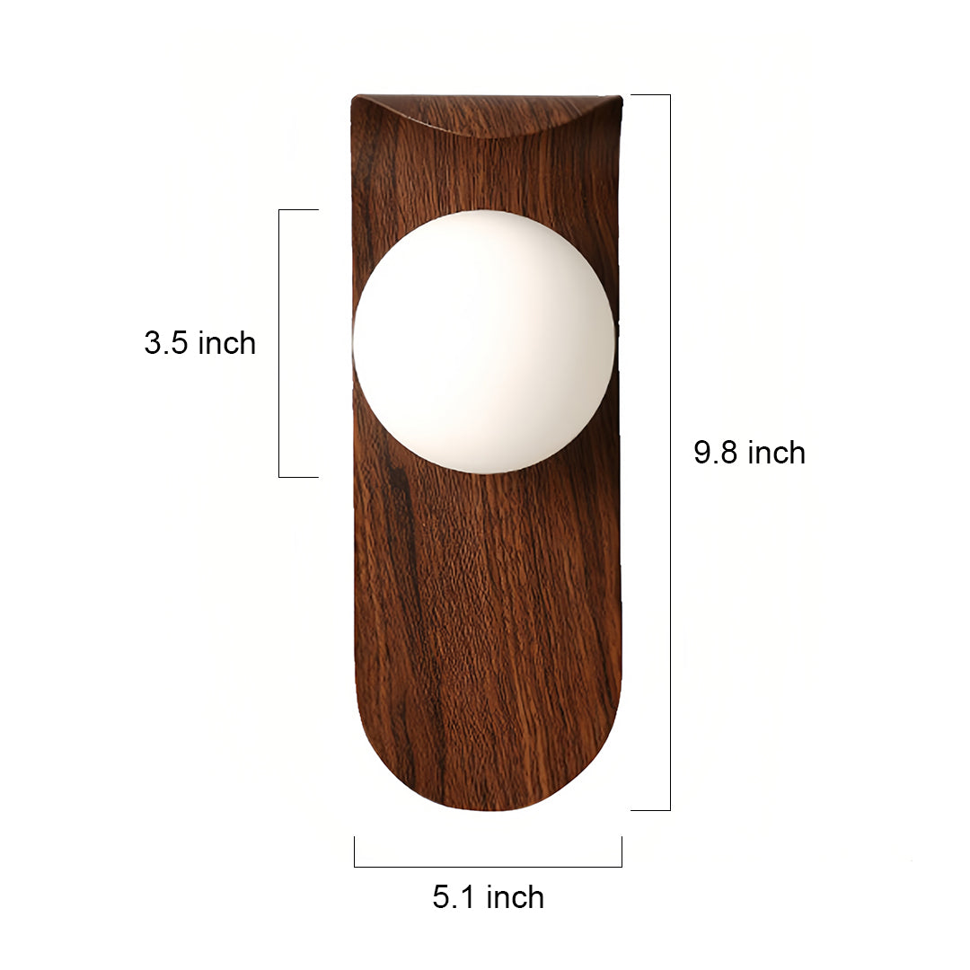 Mid-Century Wood Grain LED Wall Sconce with Spherical Shade