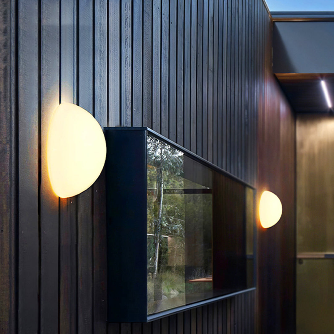 Semi-Sphere Outdoor Wall Sconce in White Metal and Clear Glass