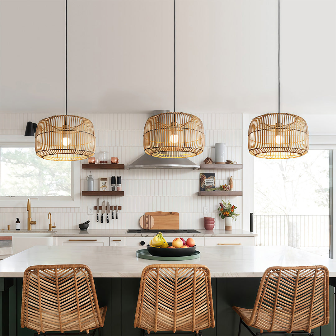 Handwoven Bamboo Rattan Pendant Light – Japanese Minimalist Ceiling Lamp for Dining & Living Spaces