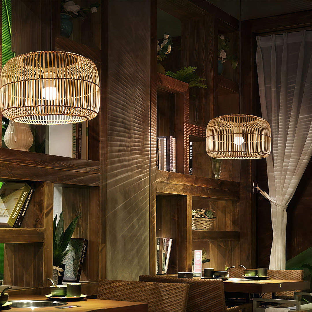 Handwoven Bamboo Rattan Pendant Light – Japanese Minimalist Ceiling Lamp for Dining & Living Spaces