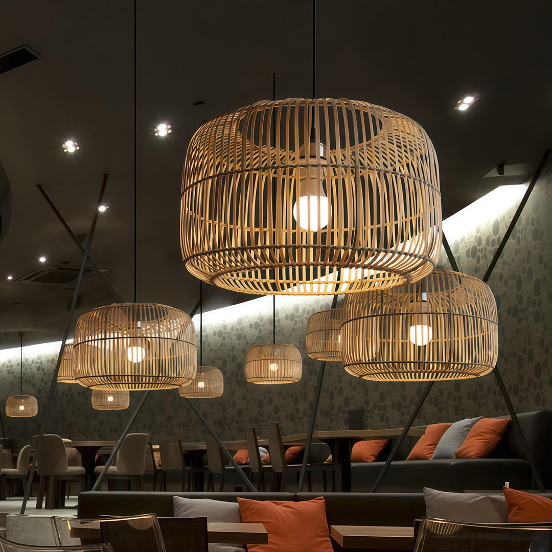 Handwoven Bamboo Rattan Pendant Light – Japanese Minimalist Ceiling Lamp for Dining & Living Spaces