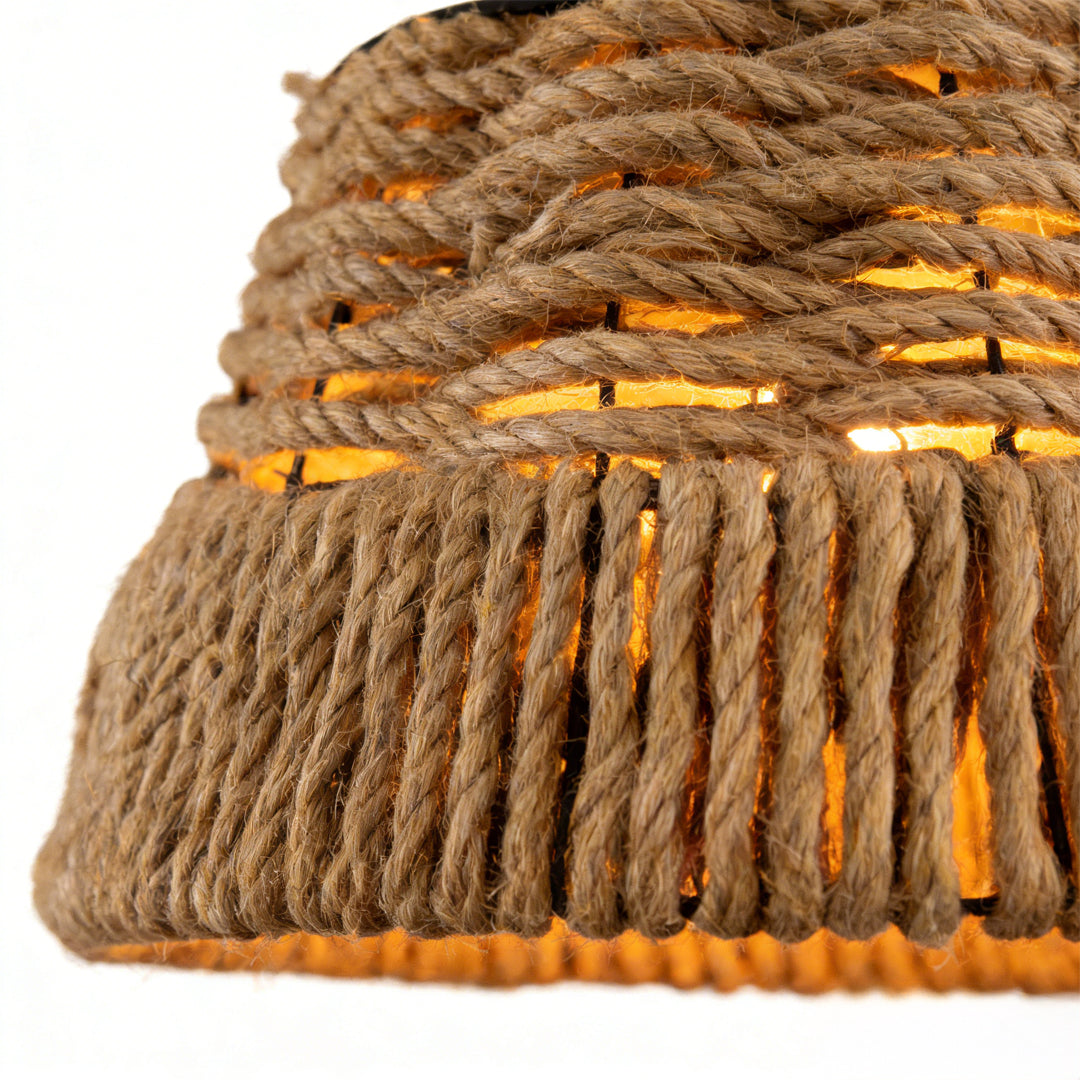 Artisan Hemp Rope Pendant Light with Iron Shade – Vintage Industrial Ceiling Lamp
