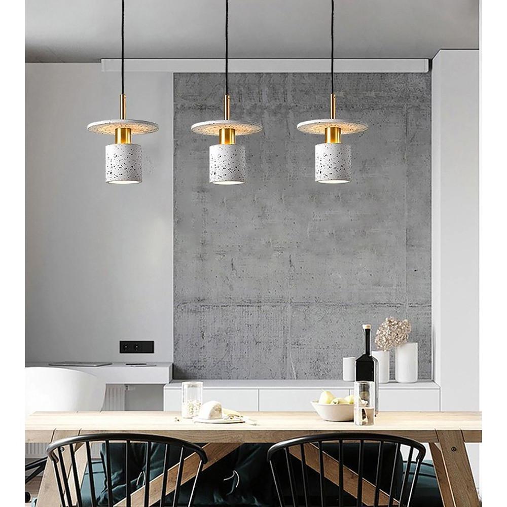 Terrazzo Inspired Cement Cylinder Led Pendant Lights Modern Island Lighting