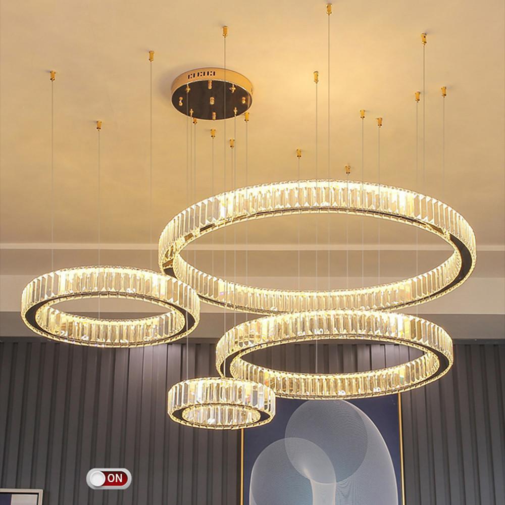 Aurelia Four-Ring Crystal Chandelier in Gold for Grand Foyers