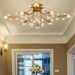 Vintage Crystal Branches Leaf Semi Flush Mount Chandelier 8 Light Led 31 19 Wide Antique Brass