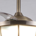 Industrial Retractable Ceiling Fan with Integrated LED Light, 19 Inch, Bronze and Glass