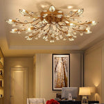Crystal Leaves Brushed Flush Mount Ceiling Chandelier