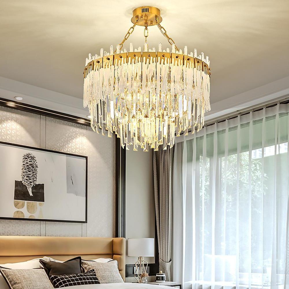 Nordic Style Round Gold Crystal Chandelier 16 Cord Gold Neutral Light
