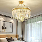 Nordic Style Round Gold Crystal Chandelier 16 Cord Gold Neutral Light
