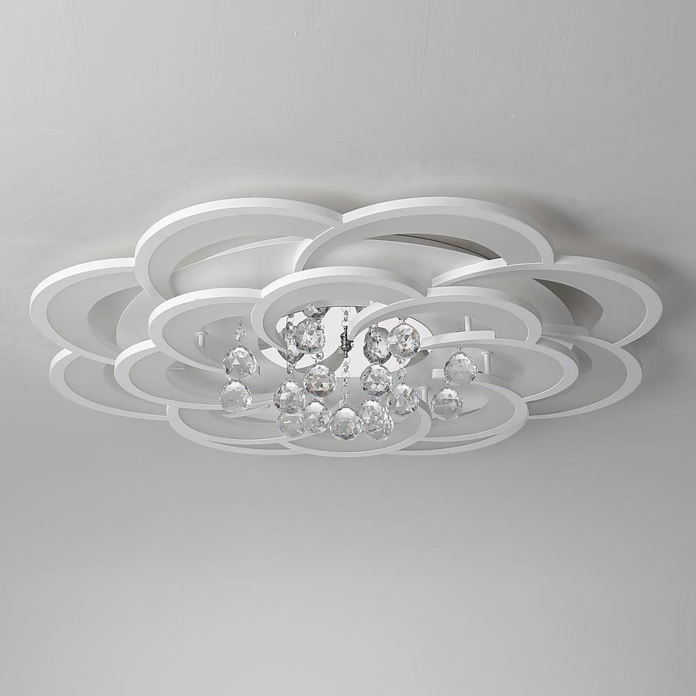 Modern Floral Acrylic Led Flush Mount Ceiling Light With Elegant Crystal Teardrops
